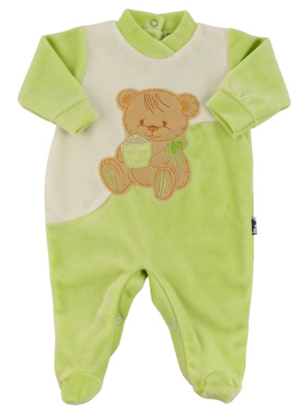 Tutina Neonato ciniglia. Tutina Cookie Bear Verde pistacchio Taglia 6-9 mesi