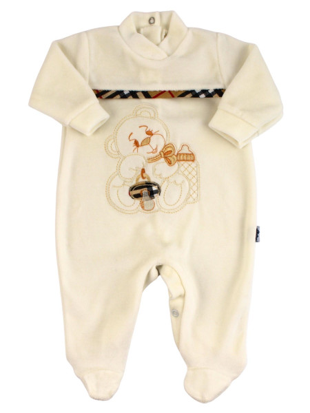 tutina neonato unisex  in ciniglia orso ciuccio mio Bianco panna Taglia 3-6 mesi