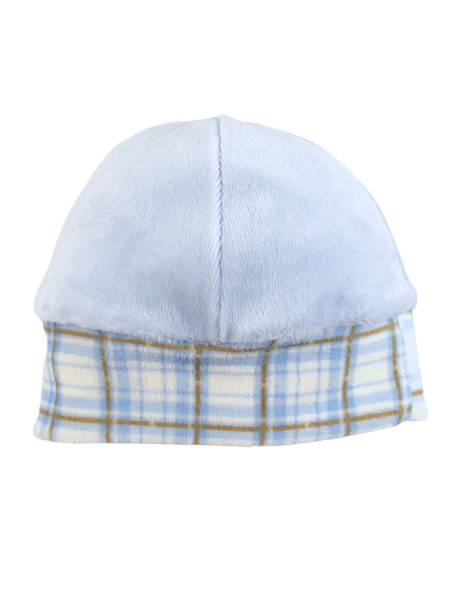 cappello neonato in ciniglia. capello tartan scozzese Celeste Taglia unica