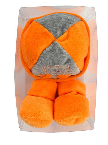 cappellino neonato, scarpine neonato arancione e tortora in ciniglia 2