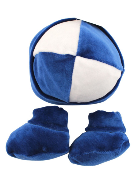 cappellino neonato, scarpine neonato in ciniglia foderato Blu Taglia unica