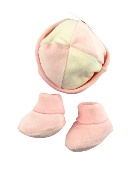 cappellino neonata, scarpine neonata in ciniglia foderato Rosa Taglia unica