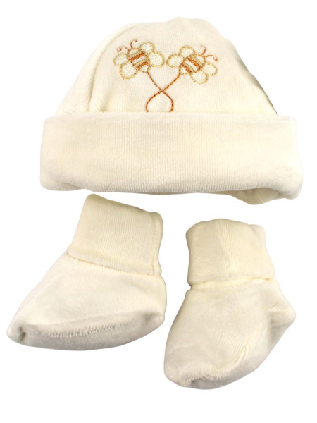 cappellino e scarpine neonato, in ciniglia. unisex  Bianco panna Taglia unica