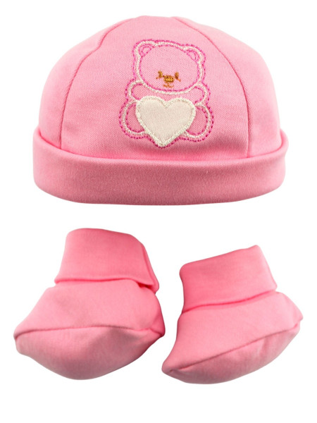 cappellino e scarpine neonata, caldo cotone. bear's heart Rosa Taglia unica