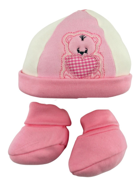 cappellino e scarpine neonata, caldo cotone. orso pinky Rosa Taglia unica