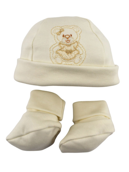 cappellino e scarpine neonata, caldo cotone. Bianco panna Taglia unica