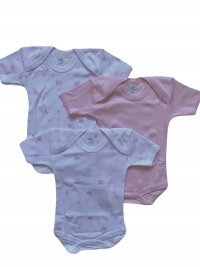 tris di body per neonata a manica corta in cotone stampato