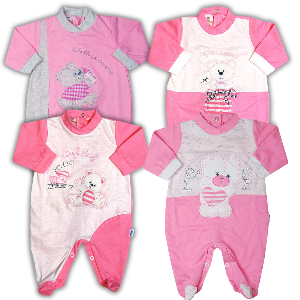 pack wow quattro tutine in cotone per neonata Rosa Taglia primi giorni