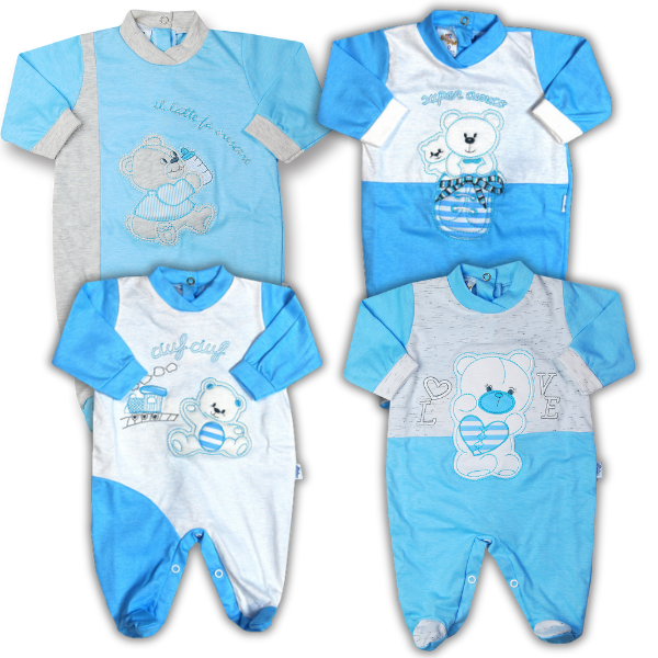 pack wow quattro tutine in cotone per neonato Azzurro Taglia primi giorni